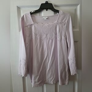 J Jill Lavender Eyelet Heart Lace Trim Top, Sz L